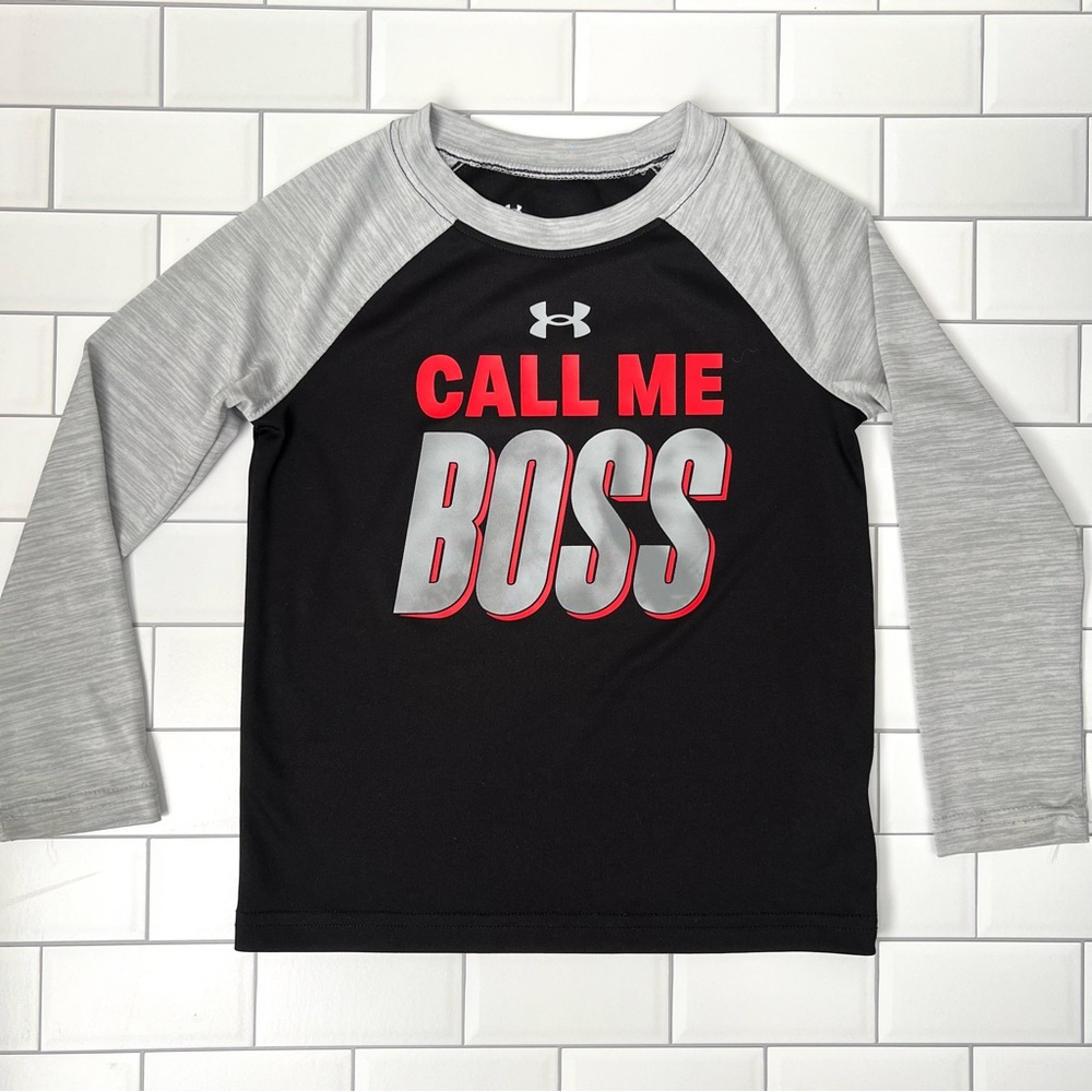 4🖤 Under Armour Boys Call Me Boss Colorblock Performance Long Sleeve Shirt